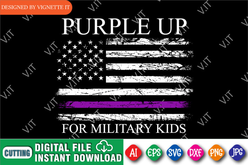 Purple up for military kids, Month of the military child 2022, USA flag, American destroyed flag, Purple line flag