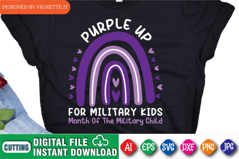 Purple up for military kids month of the military child shirt print template, Purple rainbow and heart for military kids, Cute illustration for April month of the military children’s