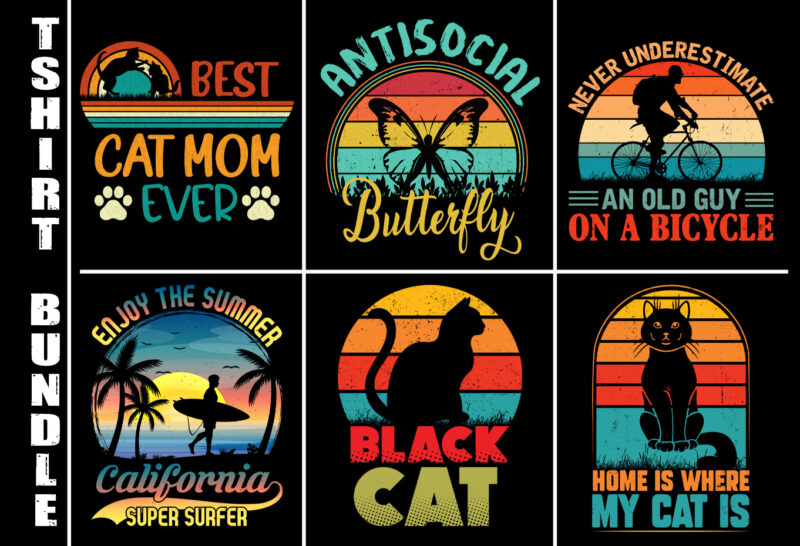 Vintage Retro Sunset T-Shirt Design Bundle