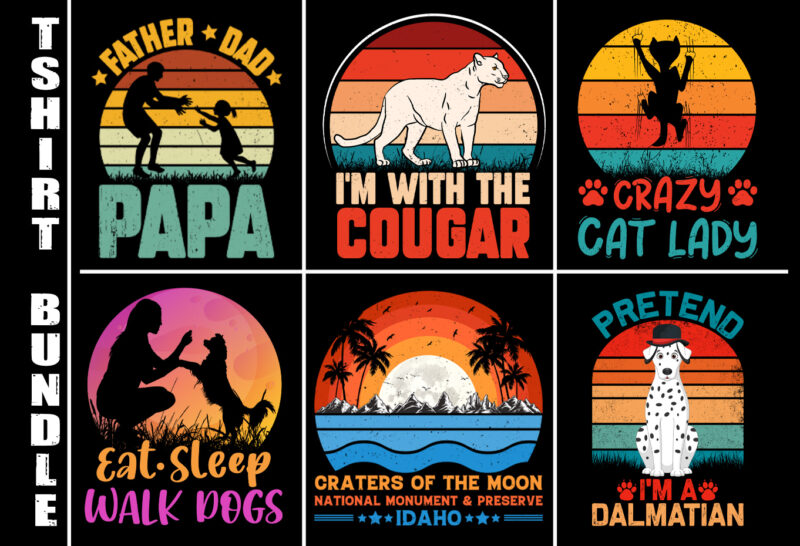 Vintage Retro Sunset T-Shirt Design Bundle