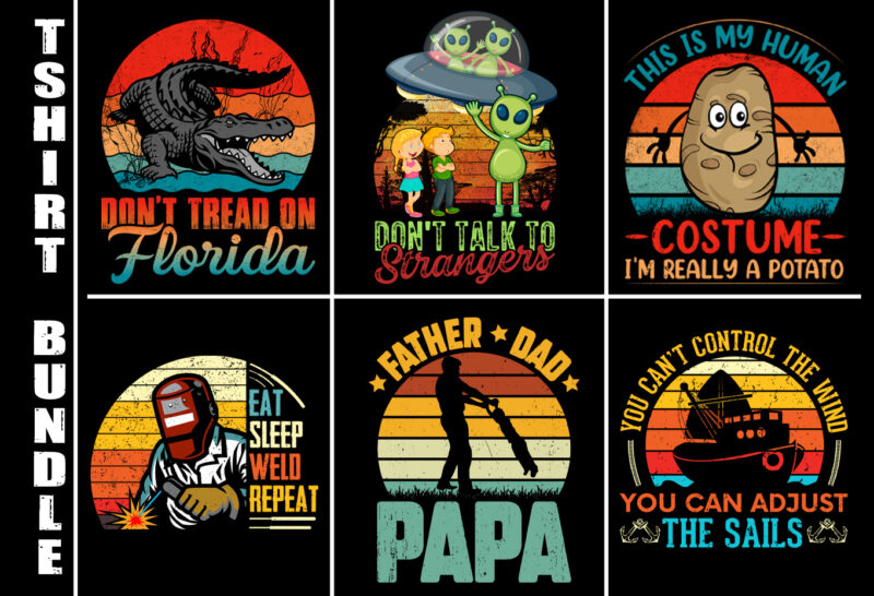 Vintage Retro Sunset T-Shirt Design Bundle