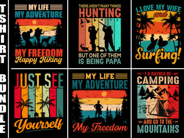 Vintage retro sunset t-shirt design bundle