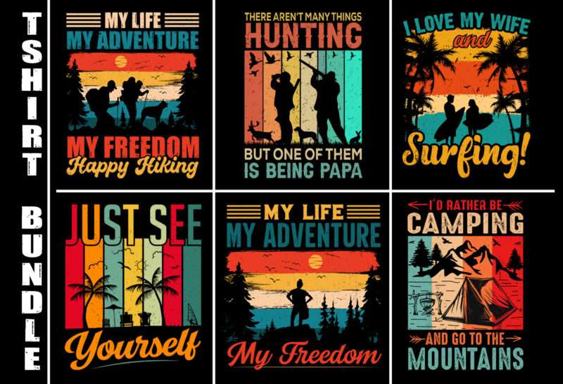 Vintage Retro Sunset T-Shirt Design Bundle