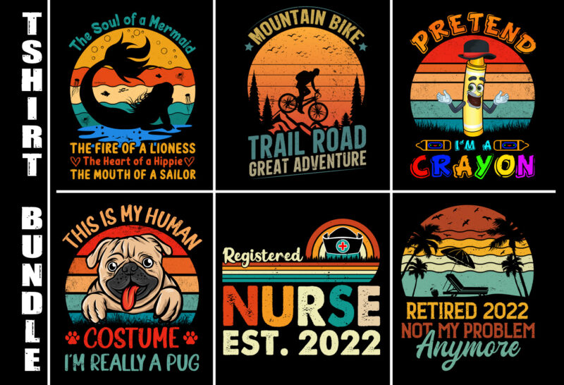 Vintage Retro Sunset T-Shirt Design Bundle