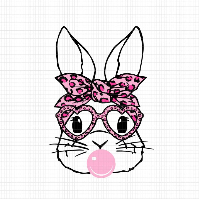 Bunny Face Leopard Glasses Bubble Gum Easter Day Svg, Bunny Leopard