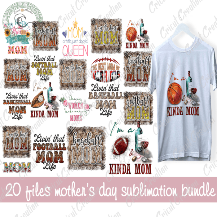 Mother’s Day, 20 File Mother Day Bundle Diy Crafts, Mom Love Sport PNG Files, Mom Life Silhouette Files, Trending Cameo Htv Prints