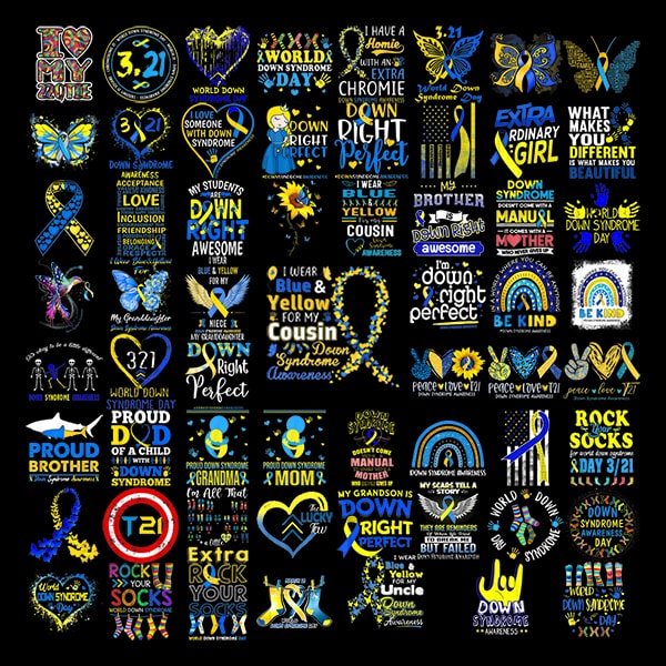 56 Down Syndrome Bundle PNG ,Down Syndrome Awareness Png , Blue Yellow Ribbon, World Down Syndrome Day T21 PNG, cancer ribbon png