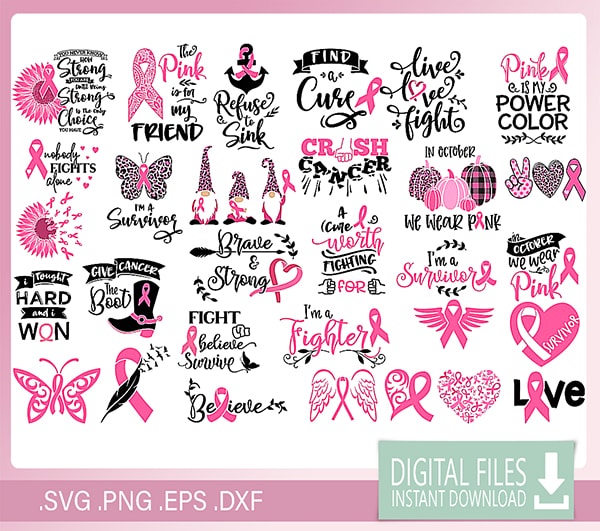 Breast Cancer SVG Bundle,Cancer SVG,Cancer Awareness,Ribbon,Breat Cancer Shirt. PNG