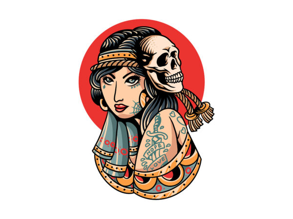 Lady skull t shirt vector graphic