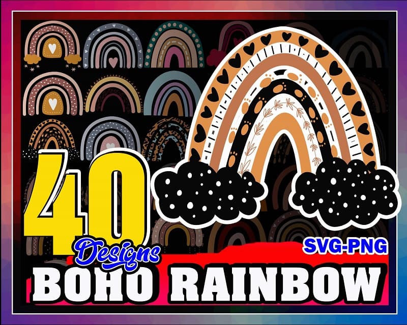 40 Boho Rainbow Designs, Rainbow Svg/Png, Hand Drawn Rainbow SVG, Pastel Rainbow, Rainbow Cricut Files, Rainbow Vector, Digital Download 991641010