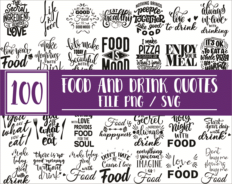 100 Food and Drink Quotes Bundle, Food and Drink Sayings Designs, Food and Drink Lovers, Svg Png Files, Funny Quotes, Instant Download 1017690650