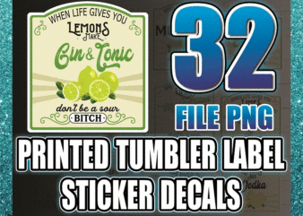 — Bundle 32 PNG Printed Tumbler Label Sticker Decals, Mix & Match Graphics, Lemonade, White Waterslide, Clear Waterslide, Digital Download 1022413628