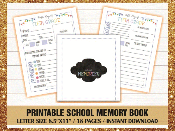 Printable back to school interview, kid’s first and last day of school, editable school memory book, preschool-5th grade, instant digital 1025797884 t shirt illustration