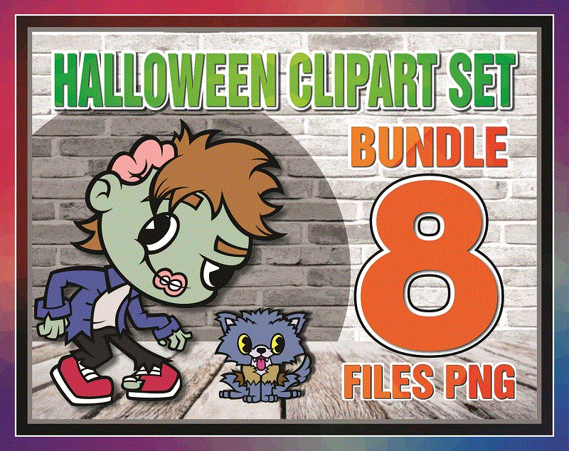 Bundle 8 Designs Halloween Clipart, Halloween Monsters in Transparent PNG File Formats. 6″ at longest side 300dpi Halloween, PNG Printable 830152484