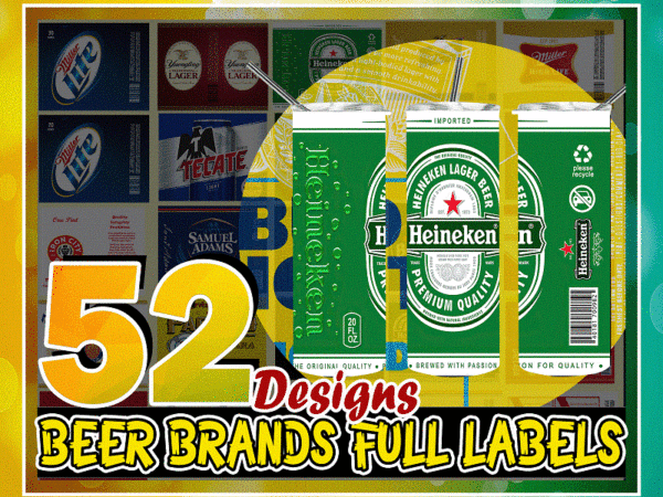 52 beer brands full labels designs, straight tapered, template for sublimation, full tumbler wrap, png digital download 1000618922