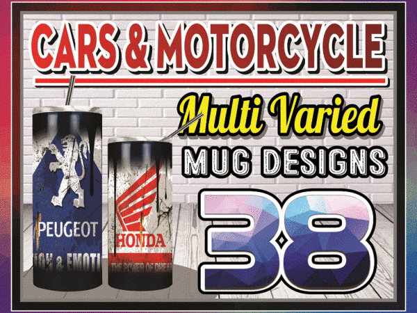 Combo 38 cars & motorcycle multi varied designs, 20oz skinny straight,template for sublimation,full tumbler, png digital download 1014533239