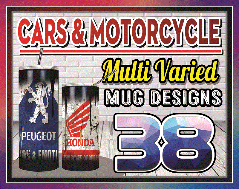 Combo 38 Cars & Motorcycle Multi Varied Designs, 20oz Skinny Straight,Template for Sublimation,Full Tumbler, PNG Digital Download 1014533239