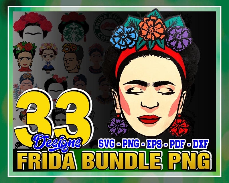 Bundle 33 Frida Png Designs, Frida Clipart, Drawn Fridas, Fridas Portrait Png, Frida Starbucks Coffee Labels, Silhouette, Svg, Png 1036481481