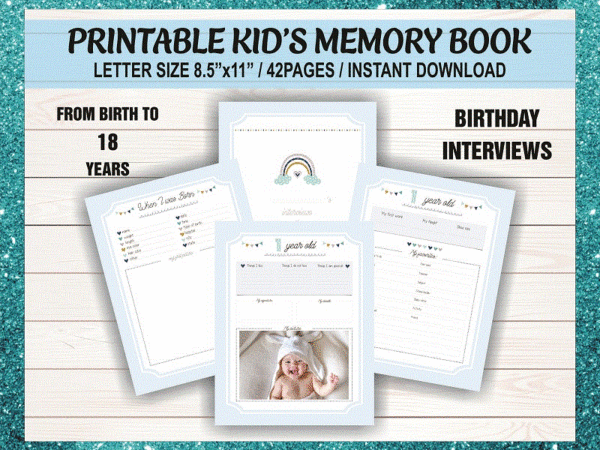 Printable kid’s memory book, birthday interview letter, birthday interview pages, childhood memory journal, 0-18 years, instant download 959755968 t shirt illustration