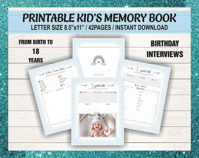 Printable Kid’s Memory Book, Birthday Interview Letter, Birthday Interview Pages, Childhood Memory Journal, 0-18 years, Instant Download 959755968