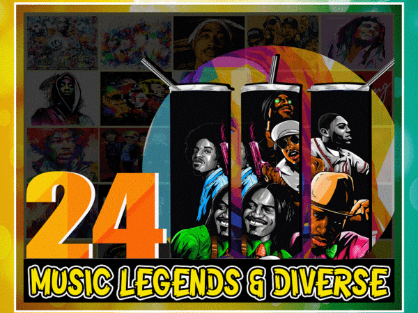 24 music legends & diverse designs, 20oz skinny straight tapered bundle, template for sublimation, full tumbler wrap, png digital download 1000618922