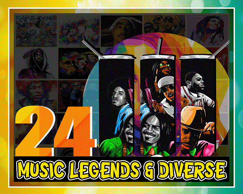 24 Music Legends & Diverse Designs, 20oz Skinny Straight Tapered Bundle, Template for Sublimation, Full Tumbler Wrap, PNG Digital Download 1000618922