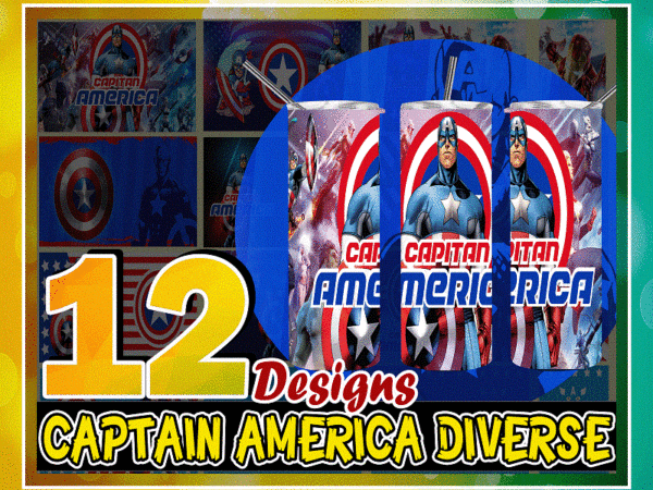 12 captain america diverse designs, straight tapered, template for sublimation, full tumbler wrap, png digital download,tumbler sublimation 1000618922