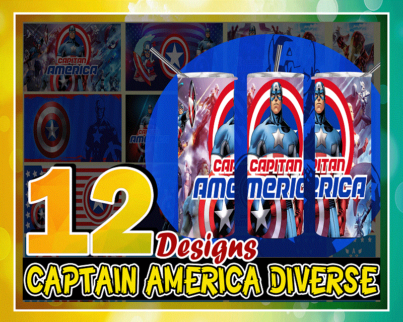 12 Captain America Diverse Designs, Straight Tapered, Template For Sublimation, Full Tumbler Wrap, PNG Digital Download,Tumbler Sublimation 1000618922