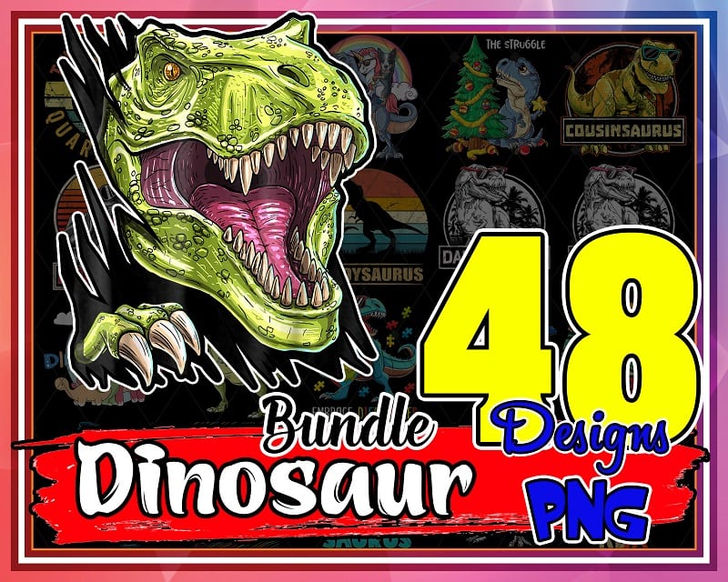 48 Designs Dinosaur PNG Bundle, Cute Dino PNG, Baby Dinos, Sublimation Designs, Simple Dinosaur, T-rex png, Digital Download 909217008