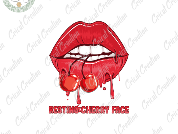 Sexy lips, resting cherry face diy crafts,summer vacation png files , cherry pattern silhouette files, trending cameo htv prints t shirt template vector