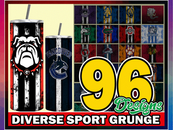 96 diverse sport grunge designs, straight tapered, template for sublimation, full tumbler wrap, png digital download, tumbler sublimation 1000618922