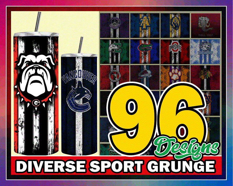 96 Diverse Sport Grunge Designs, Straight Tapered, Template For Sublimation, Full Tumbler Wrap, PNG Digital Download, Tumbler Sublimation 1000618922