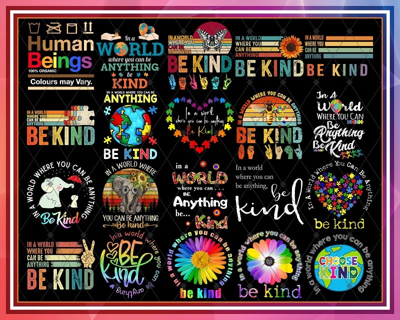 Bundle 40 Designs Be Kind PNG, Be Kind Hand Sign Language Png, Be Kind png, Rainbow Colors png, Be Kind Sublimation Design, Digital Png File 887791655