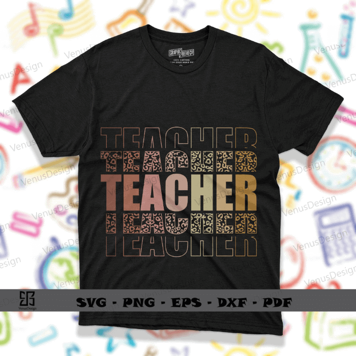 Teacher Leopard Pattern Sublimation File, Teacher Day Gift Tshirt Design