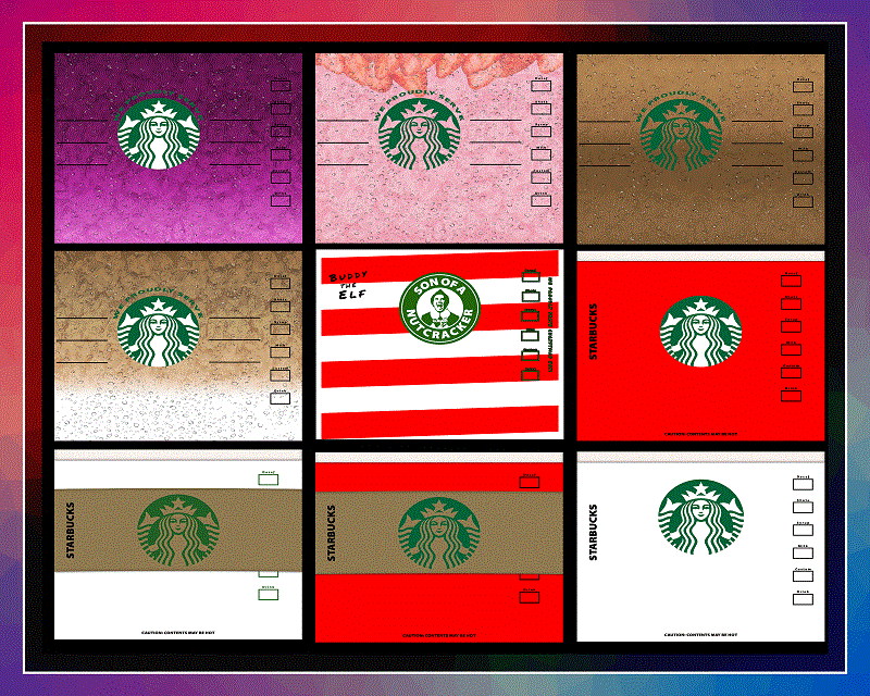 9 Starbucks Full Labels Designs, Straight Tapered, Template For Sublimation, Full Tumbler Wrap, Digital Download, Tumbler Sublimation 1000618922