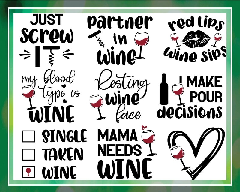 50 Designs Wine Svg Bundle, Wine Lover Svg, Wine Cut File, Wine Quotes ...