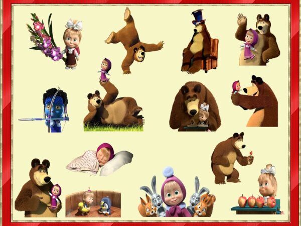 111 masha and the bear png, masha and the bear clipart- png images 300dpi digital, clip art, instant download, graphics transparent background scrapbook 971446232