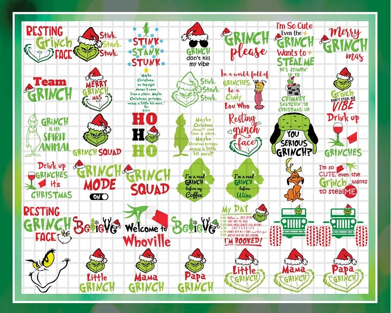 Bundle 192 Design Grinch Inspired, Grinch Png, Merry Christmas, Face grinch, Grinch tree, SVG/PNG/DXF, svg for cricut, Digital Download 921991415