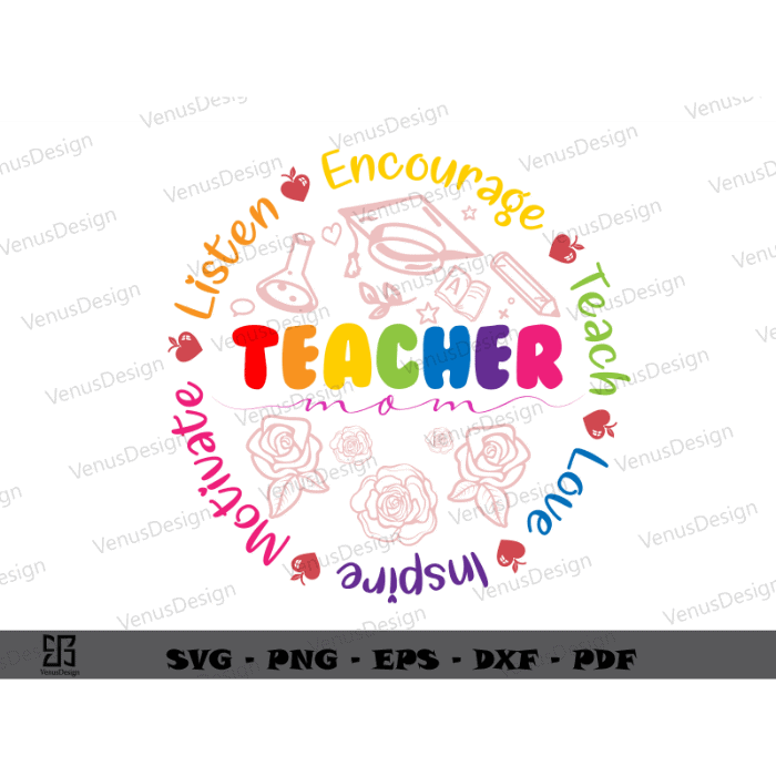 Teacher Mom Word Art SVG PNG Design, Teachers Day Tshirt Designs