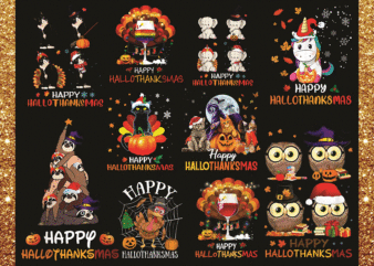 Bundles Happy Hallothanksmas Png, Happy Halloween, Thanksgiving Christmas PNG, One thankful PNG, Cat dog Halloween PNG, Digital Download 864618278