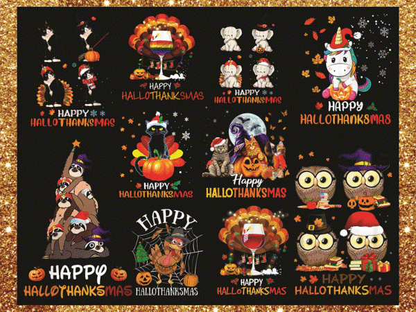 Bundles happy hallothanksmas png, happy halloween, thanksgiving christmas png, one thankful png, cat dog halloween png, digital download 864618278 t shirt template