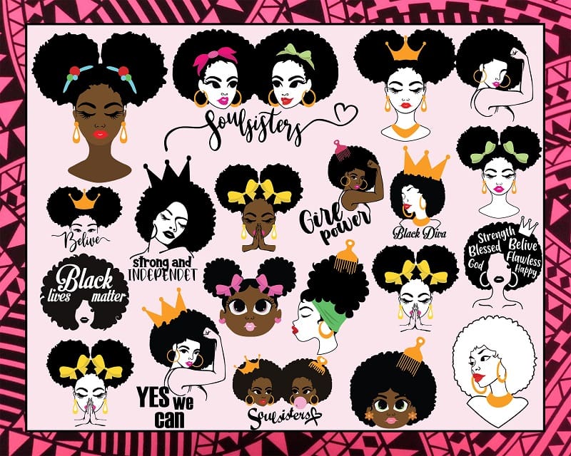 55 Designs Afro Woman Bundle, Afro Girl Svg, Afro Queen Svg, Afro Lady Svg, Curly Hair Svg, Black Woman, For Cricut, For Silhouette 990640767