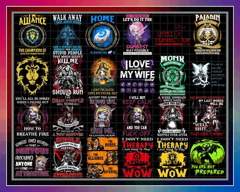 Combo 84 Designs PNG Bundle, World Of Warcraft T-Shirt, T Shirt Mug Bundles, Digital Download 1016401579