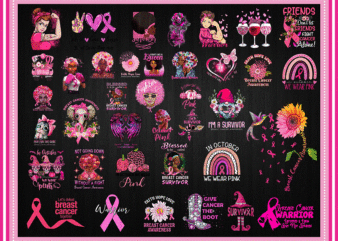 Combo 38 PNG Breast Cancer Warrior, Strong Black Girl Png, Breast Cancer Awareness Mockup, Pink Ribbon Sign, Printable, Instant Download 880290315