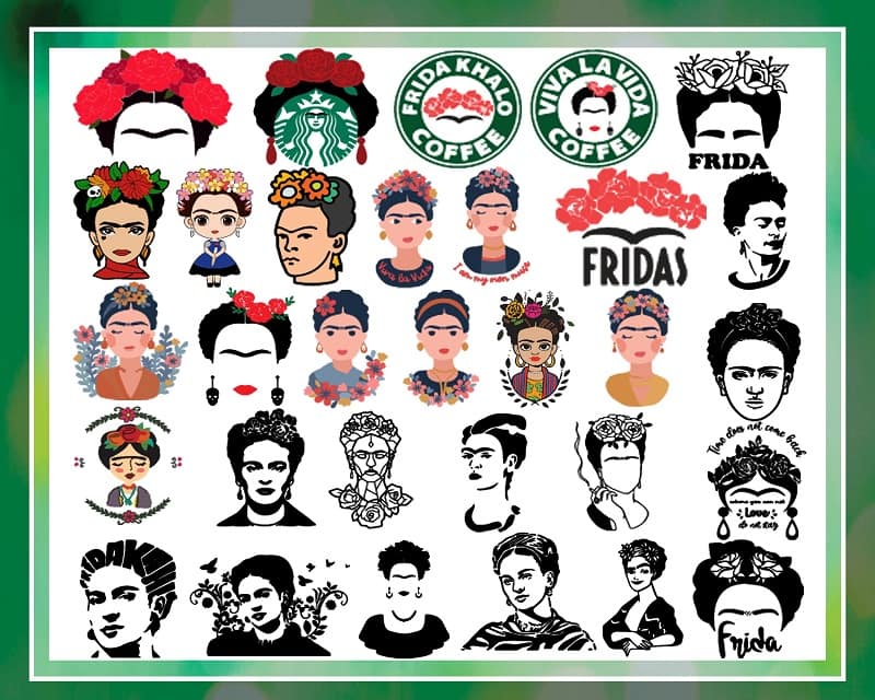 Bundle 33 Frida Png Designs, Frida Clipart, Drawn Fridas, Fridas Portrait Png, Frida Starbucks Coffee Labels, Silhouette, Svg, Png 1036481481