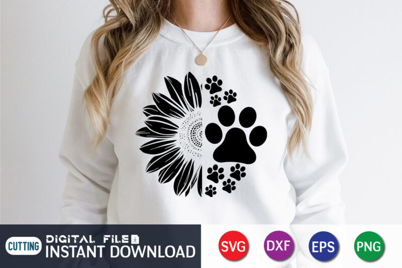 Sunflower Paw Print Svg, Sunflower Svg