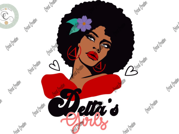 Delta girl , beauty black girl diy crafts, sorority clipart svg files for cricut, delta red triangle silhouette files, trending cameo htv prints t shirt vector illustration