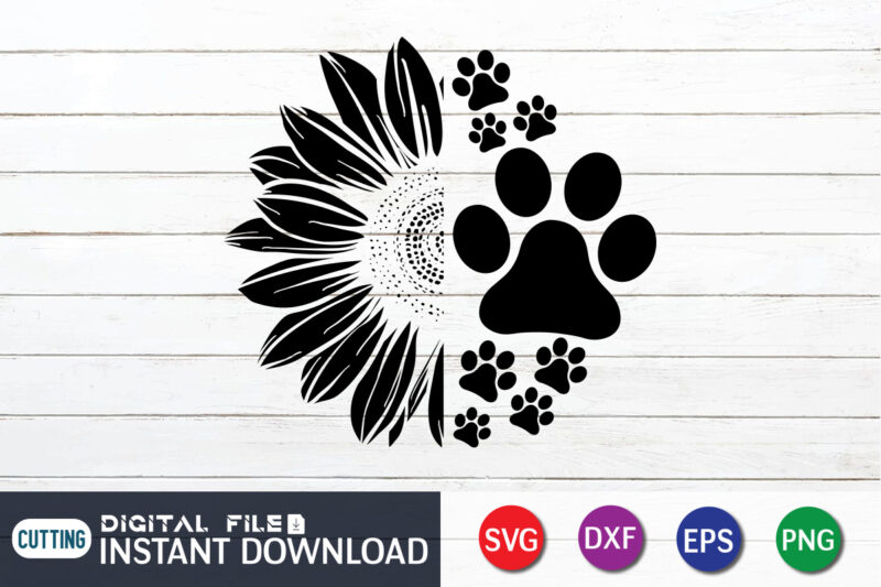 Sunflower Paw Print Svg, Sunflower Svg