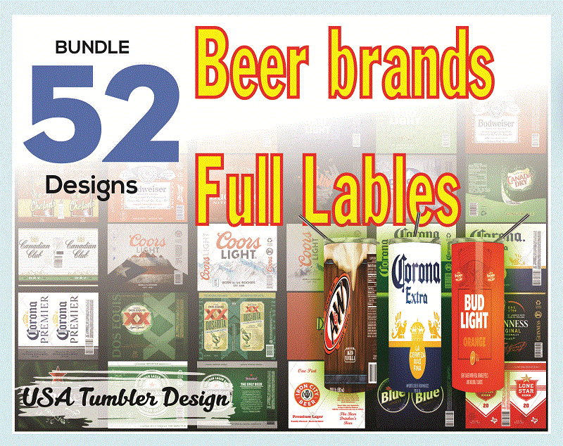 Combo 52 Beer Brands Full Labels Designs Tumber, 20oz Skinny Straight,Template for Sublimation,Full Tumbler, PNG Digital Download 1014533239