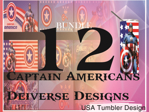 Combo 12 captain america diverse designs tumber, 20oz skinny straight,template for sublimation,full tumbler, png digital download 1014533239